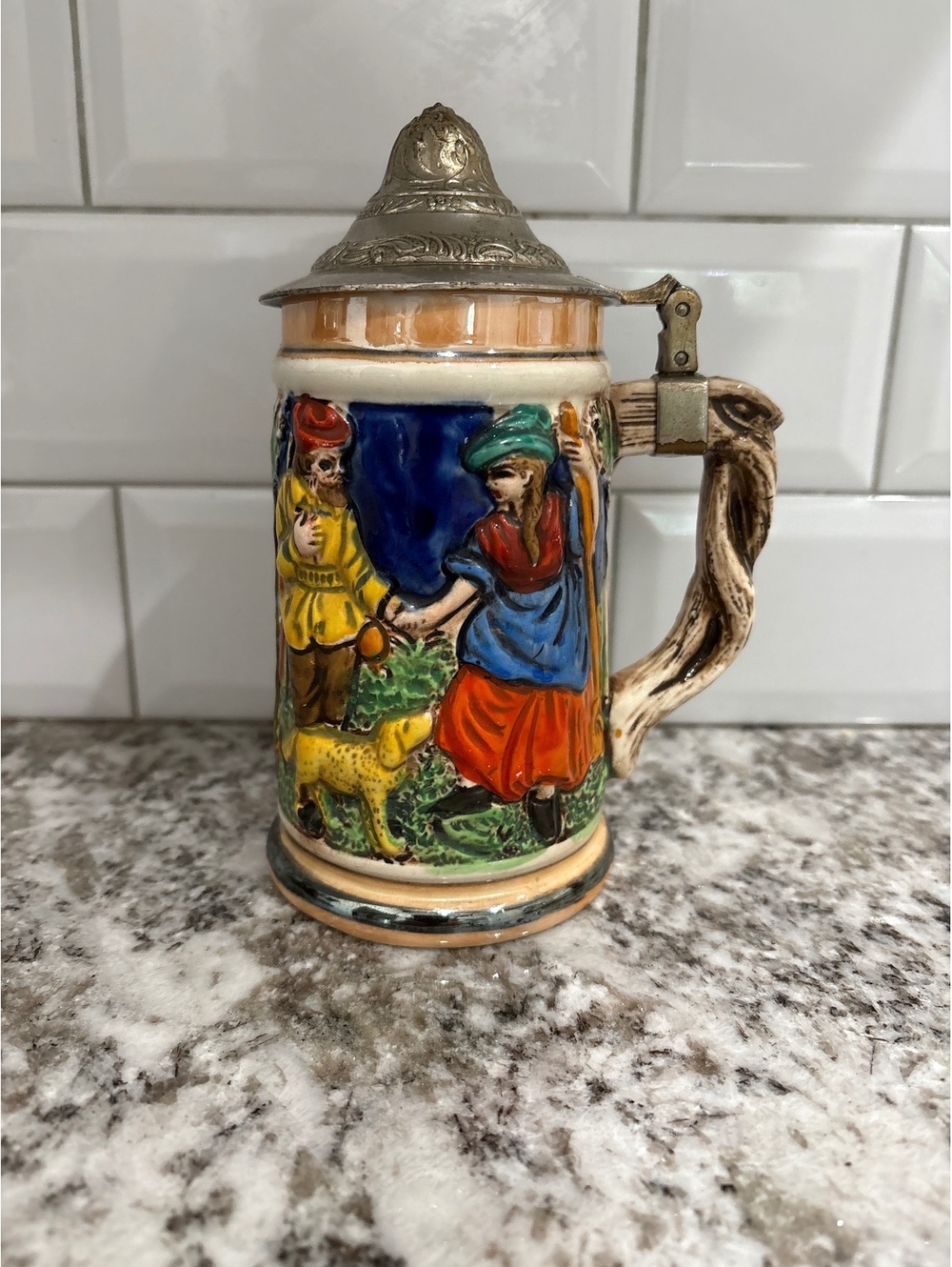 Vintage mid century beer stein German, lidded